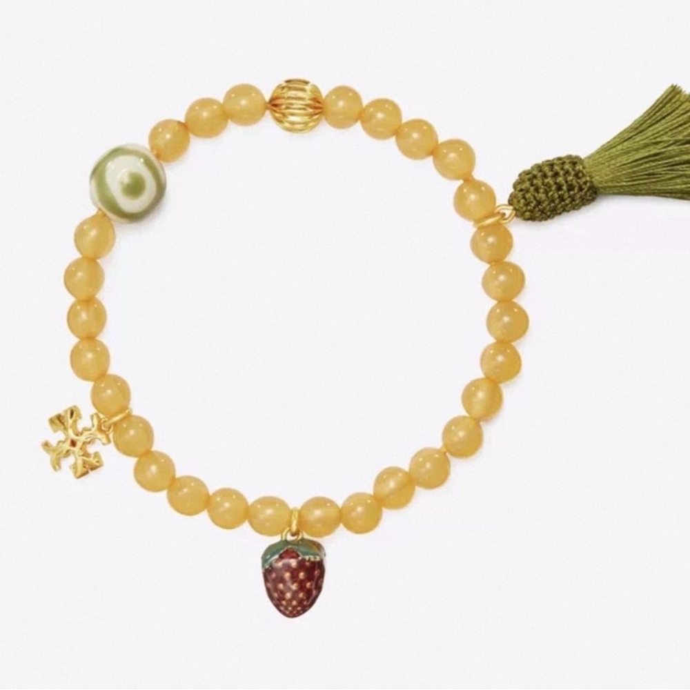 NWOT TORY BURCH ROXANNE TASSEL AND STRAWBERRY CHARM BEADED BRACELET